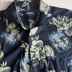 Puritan Navy Blue Floral Tropical Button-Down Shirt